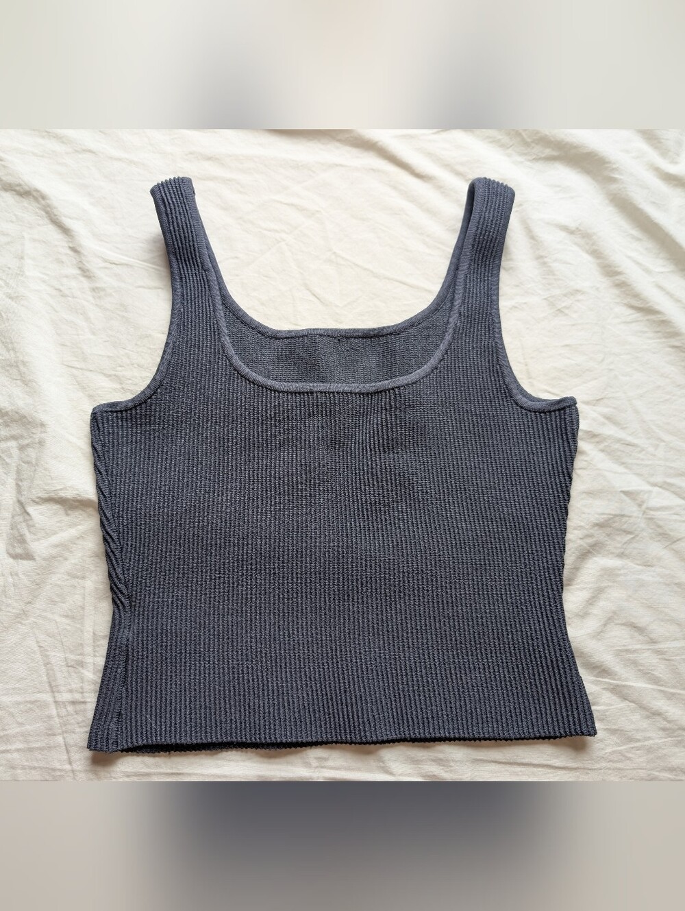 NWOT Quince Cropped Square Neck Ribbed Knit Tank Medium Grey/Black
